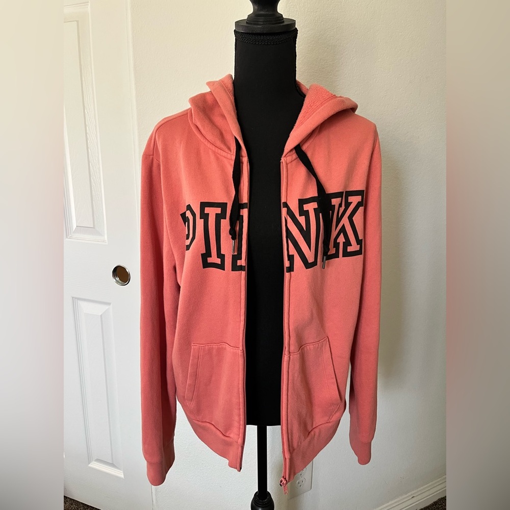 PINK Victoria’s Secret Full Zip Hoodie | Salmon Pink | Cozy Lounge Sweatshirt - Picture 6 of 16